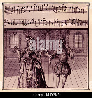 Danza di Châtelain e Châtelaine - da incisione pubblicato in Lambrauzi's Ecole de Danse. Danze di balletto del XVII e XVIII secolo. (Francese: "anse du Châtelain e de la Châtelaine). Termine ereditaria di feudo. Foto Stock