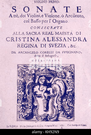Arcangelo Corelli - Titolo pagina del compositore italiano 's "Trio sonate', Op.1, Roma 1681. 17 Febbraio 1653 - 8 gennaio 1713.