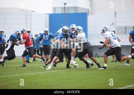 Allen PARK, MICHIGAN - 14 AGOSTO: Il football NFL Detroit Lions pratica nel loro campo di allenamento a Allen Park, Michigan. Agosto 14, 2012. © Joe Gall/Mediapunch Inc. Foto Stock