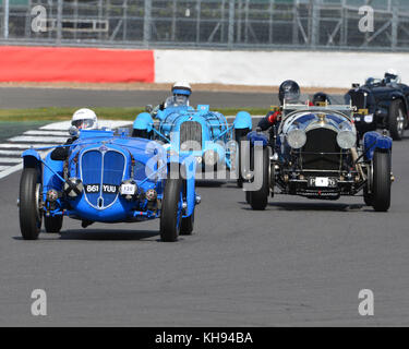 Ross Keeling, Delahaye135MS, Richard Hudson, Bentley 3/4½ Liter, Silverstone Trophy Race, VSCC, Formula Vintage, Round 1, Silverstone, aprile 2017, Sil Foto Stock