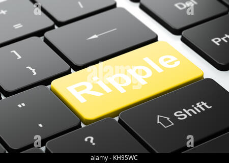 Concetto blockchain: ripple sulla tastiera del computer sullo sfondo Foto Stock