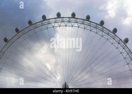 La didascalia e i dettagli della mitica London Eye, Regno Unito Foto Stock