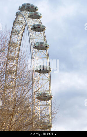 La didascalia e i dettagli della mitica London Eye, Regno Unito Foto Stock