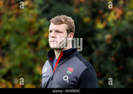 Inghilterra in avanti Joe Launchbury al Syon Park Hilton Hotel, Londra. Foto Stock