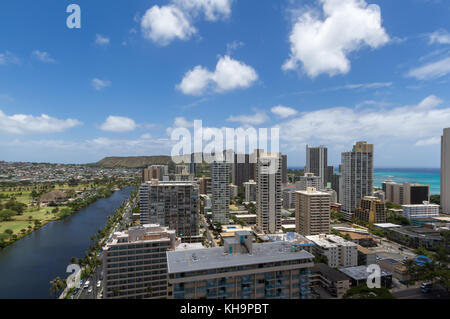 Vista di Waikiki skyline in Hawaii Foto Stock