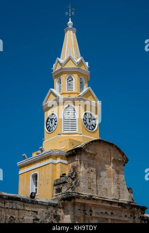 America Del Sud, Colombia, Cartagena. "Città vecchia", il centro storico della città murata, UNESCO. Torre dell'Orologio, nota anche come Torre del Reloj, dettaglio torre. Foto Stock