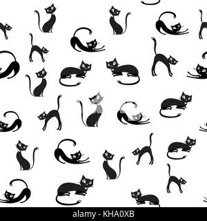 I gatti neri seamless pattern,su sfondo bianco, stock illustrazione vettoriale Illustrazione Vettoriale