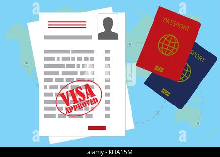 Visa approvato bianco o di permesso di lavoro e passaporto Illustrazione Vettoriale