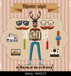 Hipster stile concetto di carattere, stile cartoon Illustrazione Vettoriale