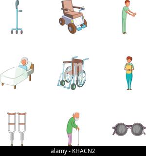 Persone disabili set di icone, stile cartoon Illustrazione Vettoriale