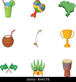 Simboli del Brasile set di icone, stile cartoon Illustrazione Vettoriale