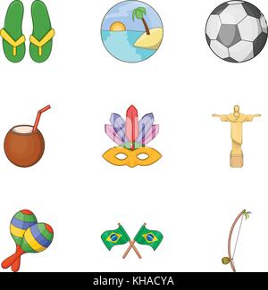 Brasile set di icone, stile cartoon Illustrazione Vettoriale