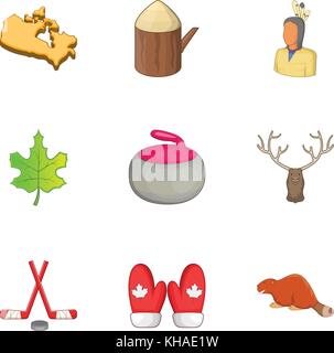 Canada elementi set di icone, stile cartoon Illustrazione Vettoriale