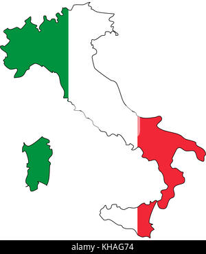 Mappa di Italia con i colori della bandiera italiana Foto Stock