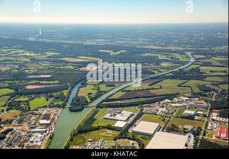 Nodo del canale Midland, chiusa al canale Dortmund-EMS, incrocio canale, sul triangolo umido Ibbenbueren, Nord Reno-Westfalia, Germania Europa, Foto Stock