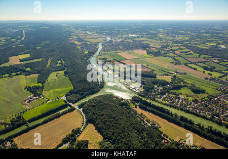 Nodo del canale Midland, chiusa al canale Dortmund-EMS, incrocio canale, sul triangolo umido Ibbenbueren, Nord Reno-Westfalia, Germania Europa, Foto Stock