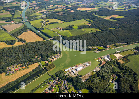 Nodo del canale Midland, chiusa al canale Dortmund-EMS, incrocio canale, sul triangolo umido Ibbenbueren, Nord Reno-Westfalia, Germania Europa, Foto Stock