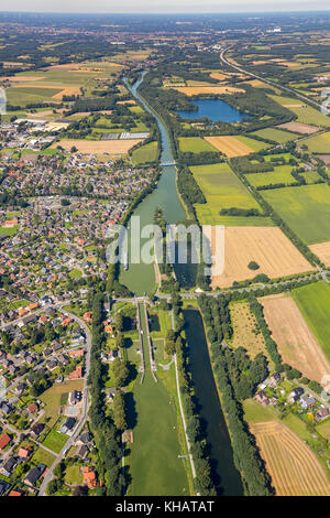 Nodo del canale Midland, chiusa al canale Dortmund-EMS, incrocio canale, sul triangolo umido Ibbenbueren, Nord Reno-Westfalia, Germania Europa, Foto Stock