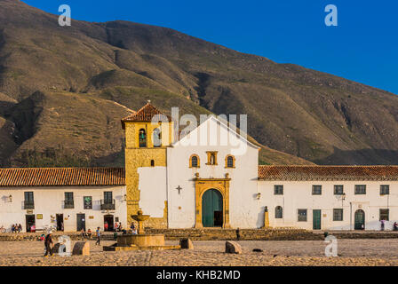 Villa de Leyva, Colombia - 9 Febbraio 2017 : Plaza Mayor di Villa de Leyva Boyaca in Colombia Sud America Foto Stock