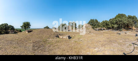 Alta risoluzione vista panoramica di rovine di antiche città leggendaria di Troy in Canakkale, Turchia Foto Stock