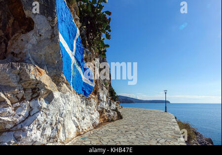 Passeggiata sul lungomare, marciapiede, Nafpio, Peleponnese, Grecia Foto Stock