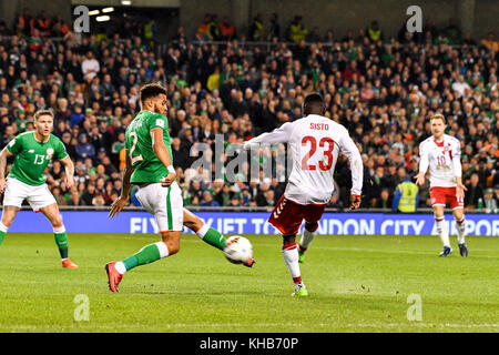 Dublino, Irlanda. Xiv nov, 2017. pione sisto durante la Coppa del Mondo FIFA 2018 qualifica play off partita di calcio tra Repubblica di Irlanda e Danimarca all'aviva stadium di Dublino il 14 novembre 2017. Credito: ben ryan/sopa/zuma filo/alamy live news Foto Stock