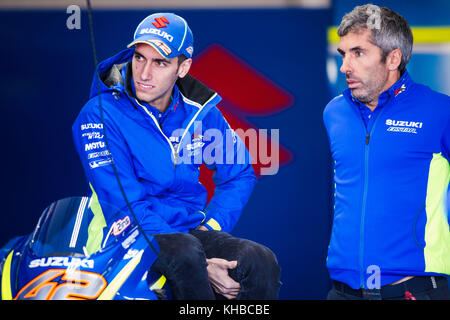 Valencia, Spagna. Xv nov, 2017. #42 Alex rins (spagnolo) del team Suzuki ecstar durante le prove della nuova stagione MOTOGP 2018. Il circuito di Ricardo Tormo di Valencia, Spagna. mercoledì 15 novembre 2017. Credito: gtres información más comuniación sulla linea, s.l./alamy live news Foto Stock