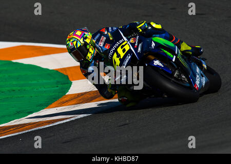 Valencia, Spagna. Xv nov, 2017. #46 Valentino Rossi (italiano) movistar yamaha motogp durante le prove della nuova stagione MOTOGP 2018. Il circuito di Ricardo Tormo di Valencia, Spagna. mercoledì 15 novembre 2017. Credito: gtres información más comuniación sulla linea, s.l./alamy live news Foto Stock