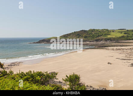 Rotherslade Bay e Langland Bay dietro, Penisola di Gower, Swansea, South Wales, Regno Unito Foto Stock