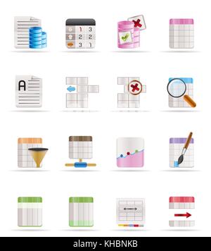 Database e formattazione tabella icone - vettore icona impostare Illustrazione Vettoriale