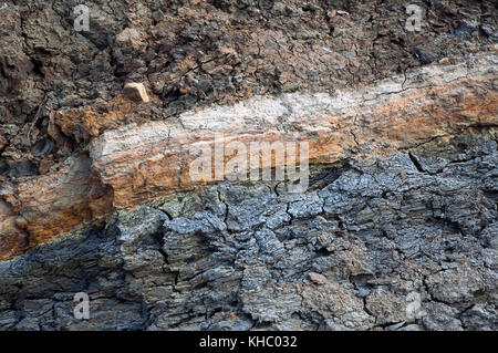Strati di argilla stratificato scogliere erodendo lentamente al punto di Hannover, Compton Bay, IW Foto Stock