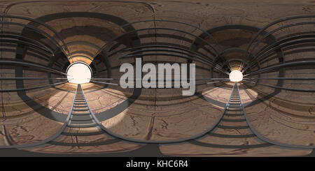 Tunnel con rotaie. Mappa Hdri. 3d illustrazione Foto Stock