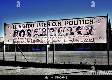 Banner per chiedere la libertà di Catalogna prigionieri politici, Girona, Spagna. Foto Stock