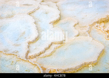 Texture astratta. piscine in travertino, formazioni di una terrazza a Mammoth Hot Springs. Yellowstone Park, Stati Uniti d'America Foto Stock