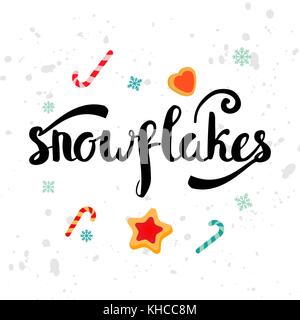 Inverno testo stagionali. natale biglietto di auguri con spazzola calligrafia e disegnati a mano illustrazioni, Holiday Stampa vettoriale. Lo stile di vita lettera di ispirazione Illustrazione Vettoriale