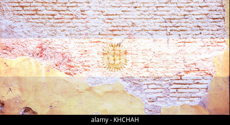 Bandiera nazionale argentina dipinta su un muro di mattoni. illustrazione 3d. Foto Stock