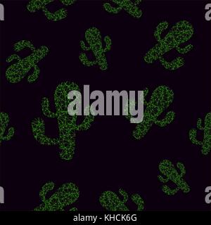Cactus verde seamless pattern su sfondo nero Illustrazione Vettoriale