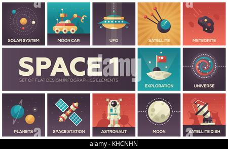 Spazio - set di design piatto elementi infographics Illustrazione Vettoriale