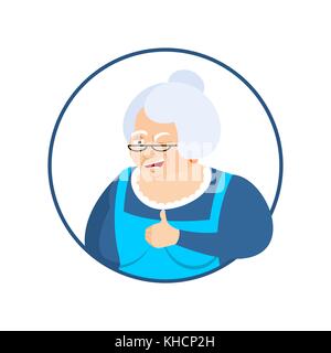 Nonna Thumbs up e strizza gli Emoji. nonna felice gli Emoji. Felice old lady. illustrazione vettoriale Illustrazione Vettoriale