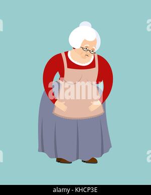 Nonna triste gli Emoji. Faccia la nonna isolata dolorosi. old Lady illustrazione vettoriale Illustrazione Vettoriale