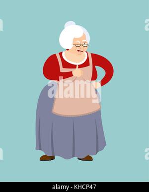 Nonna Thumbs up e strizza gli Emoji. nonna felice gli Emoji. Felice old lady. illustrazione vettoriale Illustrazione Vettoriale