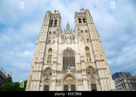 Bruxelles, Belgio - 22 Aprile 2017: Panorama della Cattedrale di San Michele e Santa Gudula a Bruxelles, in Belgio Foto Stock