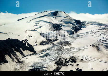 Vista aerea della coperta di neve Vulcano Eyjafjallajokull, Islanda Foto Stock