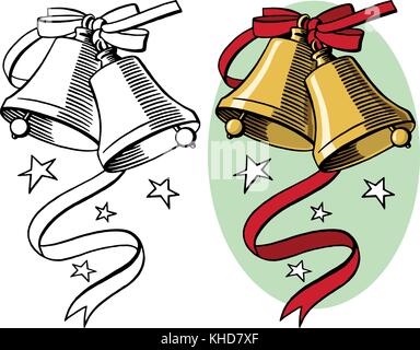 Una coppia di vacanze di Natale campane di ottone. Illustrazione Vettoriale