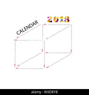 2018 Calendario modello.forma quadrata calendario.calendario annuale modello.Il Calendario 2018 Set di dodici mesi.illustrazione vettoriale design modello di cancelleria. Illustrazione Vettoriale