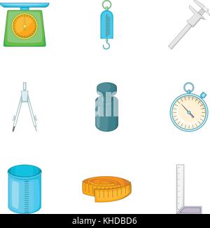 Apparecchiature di misurazione di set di icone, stile cartoon Illustrazione Vettoriale