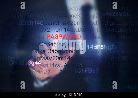 Password su internet, touch screen, online cyber security concept Foto Stock