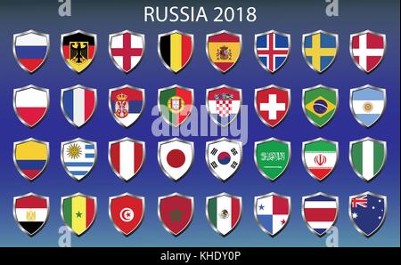 Icone bandiere dei paesi partecipanti 2018, illustrazione vettoriale Illustrazione Vettoriale