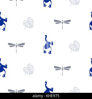 Silhouette di rana e dragonfly seamless pattern. Illustrazione Vettoriale