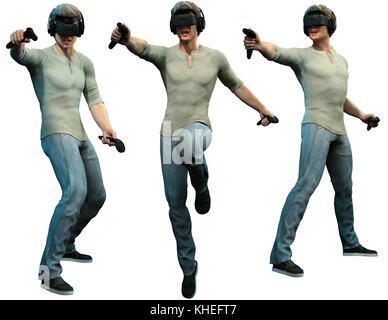 Uomo che indossa la realtà virtuale auricolare Foto Stock